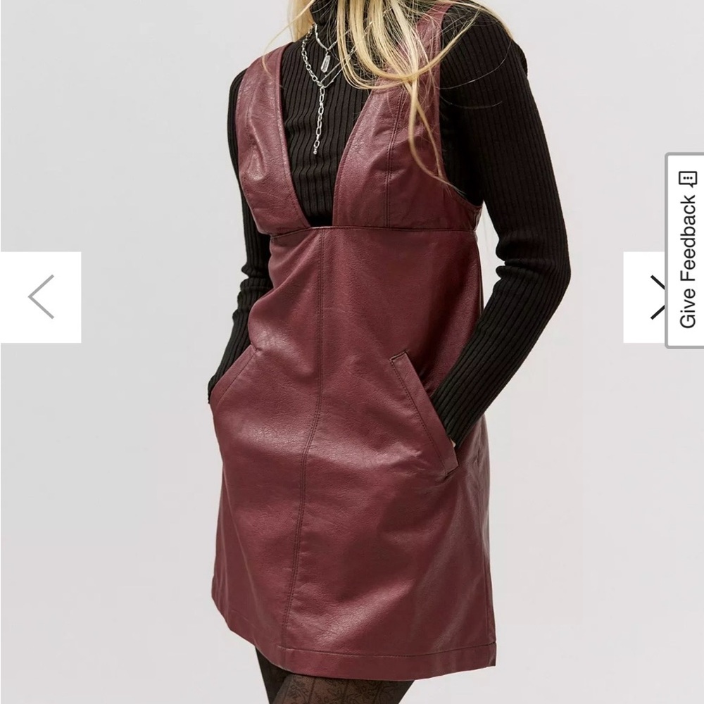 Burgundy Leather Pinafore Dress